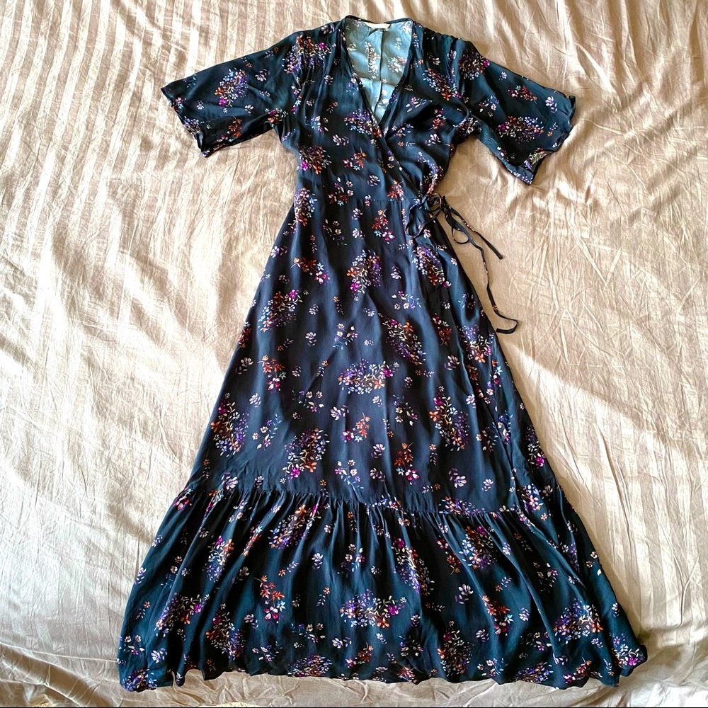 H&M Navy Floral Maxi Wrap Dress Size 8